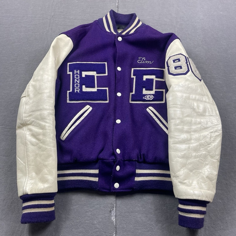 Vintage School Pride Jacket Mens Medium Wool Letterman Purple Snap Button Elder